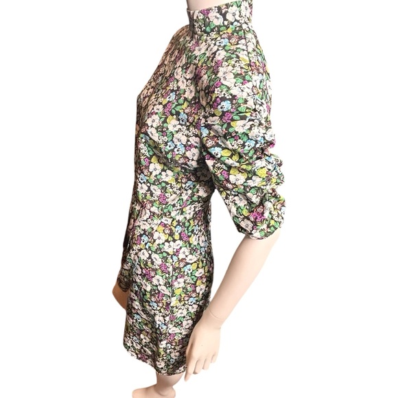 Nasty Gal Size 4 Bloom To Grow Floral Mini Dress Ruched Sleeves Wrap Skirt Green - Picture 8 of 16